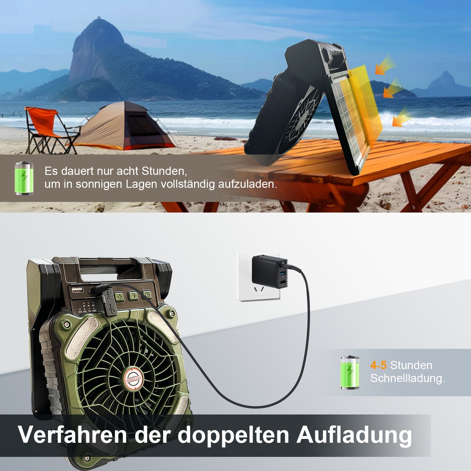 Tragbarer Solar Camping Ventilator LED Licht