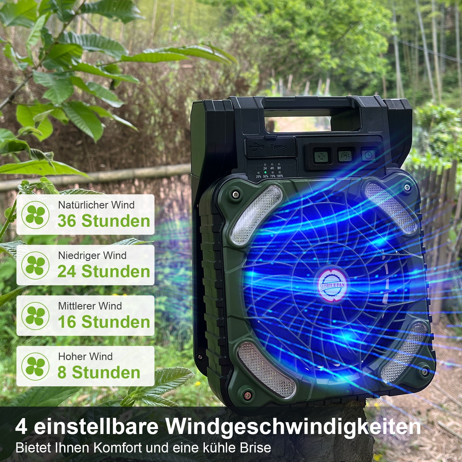 Tragbarer Solar Camping Ventilator LED Licht