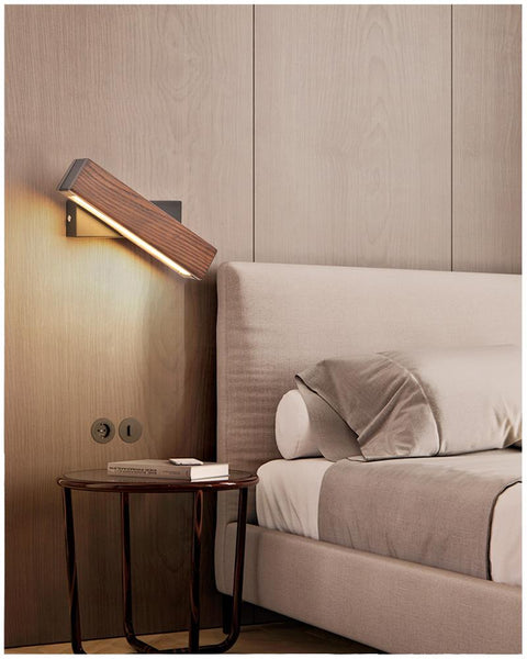 Nordische drehbare LED-Wandleuchte | Minimalistisches Holzdesign