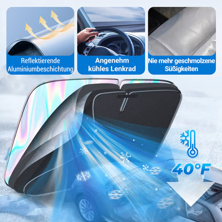 Laser-reflektierende Windschutzscheibe | Schlankes Design, Schnelles Aufstellen, Kompaktes Falten